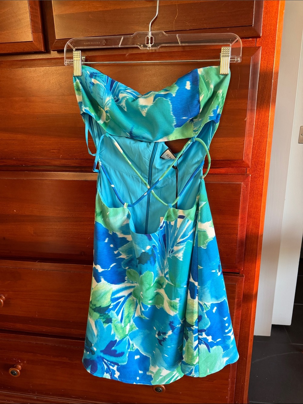 NWT Strapless Silk Floral Cutout Mini Dress